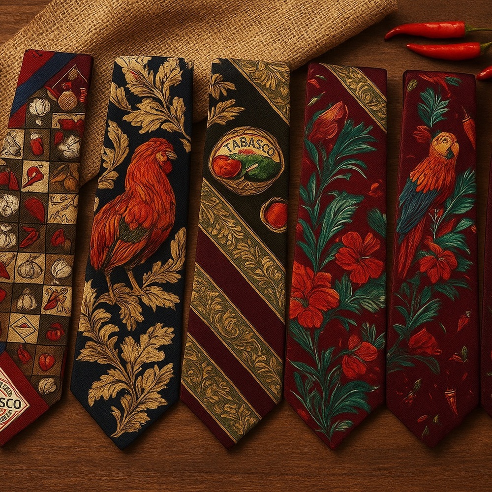 Vintage Tabasco Tie Collection (Lot of 6) - 1990s Novelty Food/Beverage Neckties